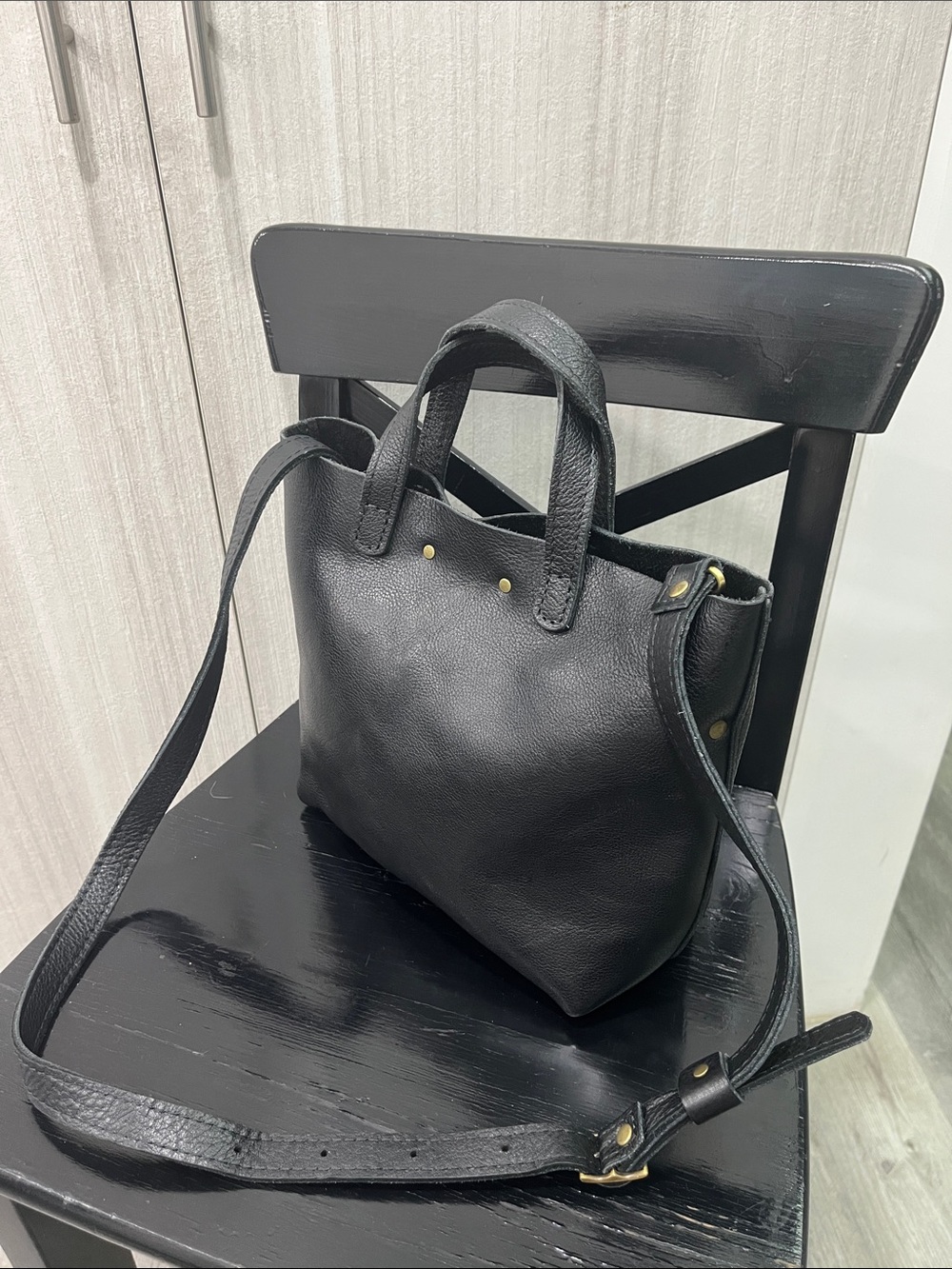 Portland Leather Black Pebbled Leather Mini Tote - Picture 3 of 13